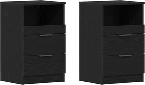 vidaXL Κομοδίνο 2 τμχ. Μαύρη Οξυά 40 x 35 x 65 εκ. Επεξεργασμένο Ξύλο