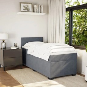 vidaXL Κρεβάτι Boxspring με Στρώμα Σκούρο Γκρι Single Βελούδινο