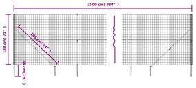 vidaXL Συρματόπλεγμα Περίφραξης Ανθρακί 1,8 x 25 μ. με Καρφωτές Βάσεις