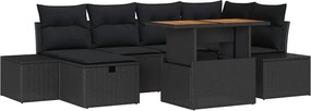 vidaXL Σετ Καναπέ Κήπου 7 pcs Μαύρο συνθετικό ρατάν