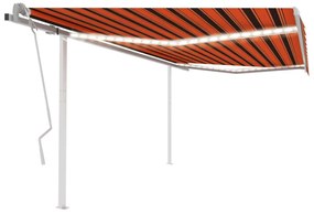 vidaXL Τέντα Συρόμενη Χειροκίνητη με LED Πορτοκαλί / Καφέ 4x3 μ.