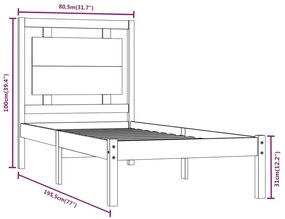 vidaXL Πλαίσιο Κρεβατιού Λευκό 75x190 εκ. Μασίφ Ξύλο Small Single