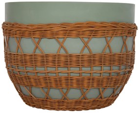 Τραπεζάκι σαλονιού VILHENA Fiber Cement Πράσινο και Rattan Φυσικό Φ56x47Υεκ. 56x56x47 εκ.