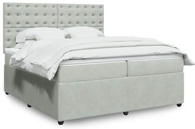vidaXL Κρεβάτι Boxspring με Στρώμα Ανοιχτό Γκρι 200x200 εκ. Βελούδινο