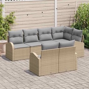 vidaXL Σετ Καναπέ Κήπου με μαξιλάρι 7 pcs Μπεζ Πολυ ράταν