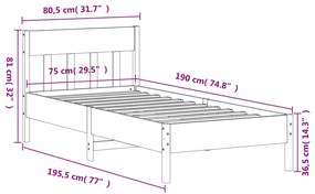 Σκελετός Κρεβ. Χωρίς Στρώμα Καφέ Κεριού 75x190 εκ Μασίφ Πεύκο - Καφέ