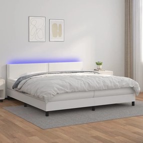 ΚΡΕΒΑΤΙ BOXSPRING ΜΕ ΣΤΡΩΜΑ &amp; LED ΛΕΥΚΟ 200X200 ΕΚ. ΣΥΝΘ. ΔΕΡΜΑ 3134184