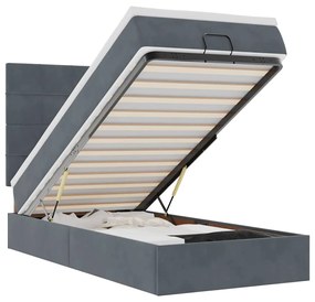 vidaXL Οθωμανικό κρεβάτι με στρώματα&LEDs Σκούρο γκρι 90x200cm Velvet