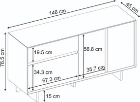 Μπουφές Capri Megapap χρώμα καρυδί milano 146x45x76,5εκ.