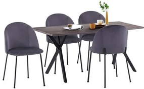 ΣΕΤ ΤΡΑΠΕΖΑΡΙΑΣ FB911181 5ΤΜΧ ΤΡΑΠΕΖΙ 140x80x75 cm MDF OLD BEECH & ΚΑΡΕΚΛΕΣ ΓΚΡΙ ΒΕΛΟΥΔΟ 9997485