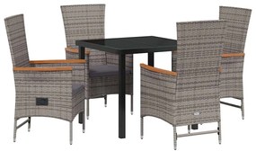 vidaXL Σέτ φαγητού για κήπο με μαξιλάρι 5 pcs Γκρι Πολυ ράταν