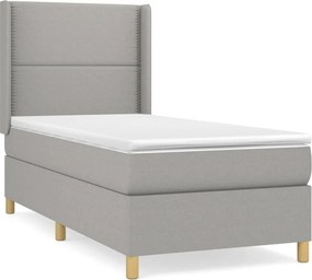 vidaXL Κρεβάτι Boxspring με Στρώμα Ανοιχτό Γκρι 90x190 εκ. Υφασμάτινο