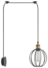 SE21-BR-10-BL1W-GR2 MAGNUM Bronze Metal Wall Lamp with Black Fabric Cable and Metal Grid+
