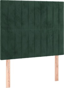 vidaXL Κρεβάτι Boxspring με Στρώμα &amp; LED Σκ. Πράσινο 80x200 εκ Βελούδο