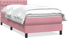 vidaXL Κρεβάτι Boxspring με Στρώμα Ροζ 90x220 εκ. Βελούδινο