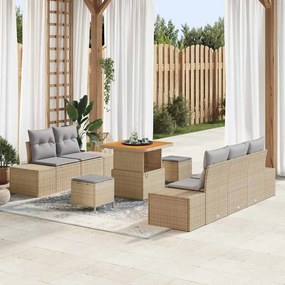 vidaXL Σετ Καναπέ Κήπου με μαξιλάρι 8 pcs Μπεζ Πολυ ράταν