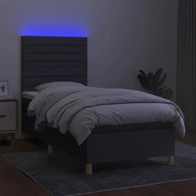 vidaXL Κρεβάτι Boxspring με Στρώμα &amp; LED Σκ.Γκρι 100x200 εκ Υφασμάτινο