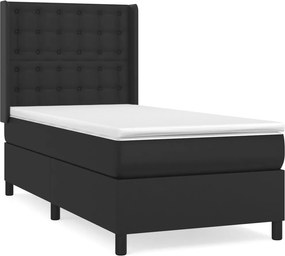 vidaXL Κρεβάτι Boxspring με Στρώμα Μαύρο 100x200εκ.από Συνθετικό Δέρμα