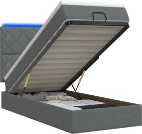 vidaXL Κρεβάτι Ottoman με Στρώμα και LED Σκούρο Γκρι 90 x 190 cm