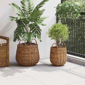 vidaXL Καλάθι Φυτών με αποθήκευση 2 pcs Καφέ Ράτταν Λατσάκ