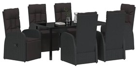 vidaXL Σέτ φαγητού για κήπο με μαξιλάρι 7 pcs Μαύρο συνθετικό ρατάν