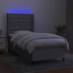 vidaXL Κρεβάτι Boxspring με Στρώμα & LED Αν.Γκρι 80x200 εκ. Υφασμάτινο