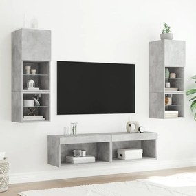 vidaXL Έπιπλα Τηλεόρασης με LED 2 τεμ. Γκρι Σκυροδέματος 60x30x30 εκ.