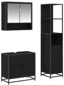 vidaXL Σετ Επίπλων Μπάνιου με ράφι 3 pcs Μαύρη Οξυά Επεξεργασμένο ξύλο