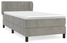 vidaXL Κρεβάτι Boxspring με Στρώμα Ανοιχτό Γκρι 90x200 εκ. Βελούδινο