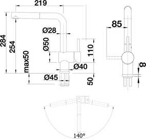 Blanco Linus-S Black Matte - Μπαταρία Κουζίνας με Ντους