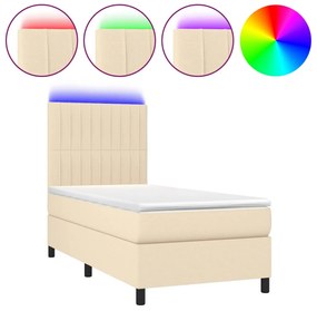 vidaXL Κρεβάτι Boxspring με Στρώμα &amp; LED Κρεμ 100x200 εκ. Υφασμάτινο