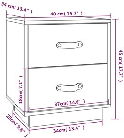 Κομοδίνο Λευκό 40 x 34 x 45 εκ. από Μασίφ Ξύλο Πεύκου - Λευκό