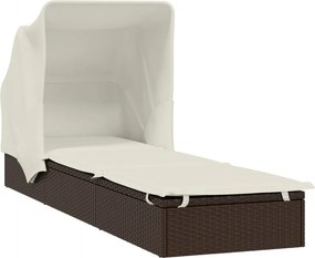 vidaXL Ξαπλώστρα με Πτυσσόμενη Οροφή Καφέ 213x63x97 εκ. Συνθ. Ρατάν