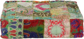 vidaXL Πουφ Patchwork Τετράγωνο Χειροπ. Πράσινο 50x50x12 εκ. Βαμβάκι