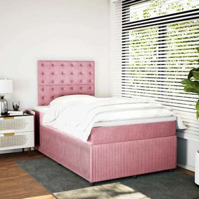 vidaXL Κρεβάτι Boxspring με Στρώμα Ροζ 120x200 εκ. Βελούδινο