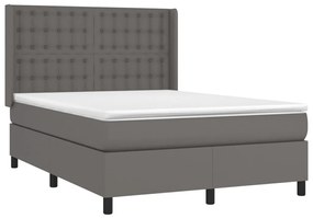 Κρεβάτι Boxspring με Στρώμα Γκρι 140x190εκ. από Συνθετικό Δέρμα - Γκρι