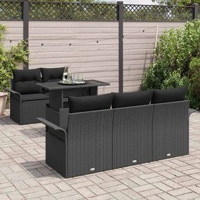 vidaXL Σετ Καναπέ Κήπου με μαξιλάρι 6 pcs Μαύρο Πολυ ράταν