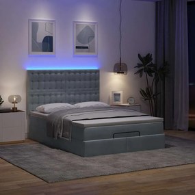VidaXL Οθωμανικό κρεβάτι με στρώματα & LEDs Σκούρο γκρι Βελούδο
