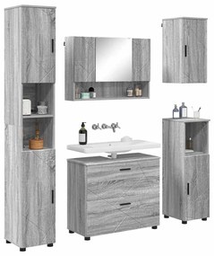 vidaXL Σετ Επίπλων Μπάνιου με ράφι 5 pcs Γκρι sonoma 30 x 35 x 192 εκ.