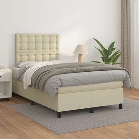 vidaXL Κρεβάτι Boxspring με Στρώμα Κρεμ 120x200εκ. από Συνθετικό Δέρμα