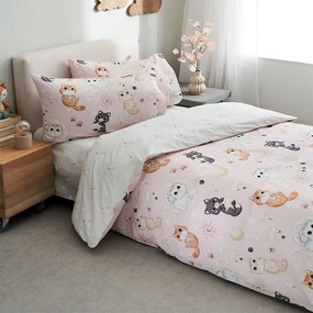 Σεντόνια Παιδικά Kitty Με Λάστιχο (Σετ 3τμχ) Pink Vesta Home Μονό 100x225cm 100% Βαμβάκι