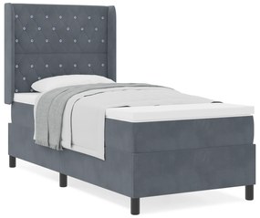 vidaXL Κρεβάτι Box Spring με Στρώμα Σκούρο Γκρι 90x200 εκ Βελούδο