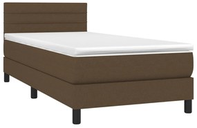 vidaXL Κρεβάτι Boxspring με Στρώμα &amp; LED Σκ.Καφέ 90x200 εκ. Υφασμάτινο