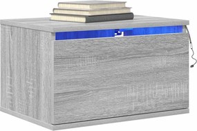 vidaXL Κομοδίνο Επιτοίχιο με Φώτα LED Γκρι Sonoma