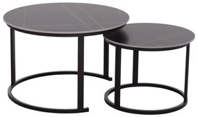 Τραπεζάκια σαλονιού TALOS Σετ 2 τμχ. Κεραμικό TOP με Όψη Μαύρου Μαρμάρου Φ70 + Φ50εκ. 70x70x45.5 εκ.