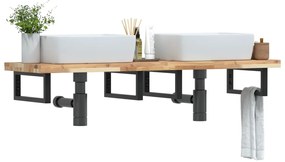 Ράφι Νιπτήρα Τοίχου από Ατσάλι / Μασίφ Ξύλο Ακακίας