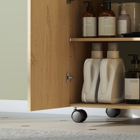 Ντουλάπι κάτω από νιπτήρα μπάνιου, ράφι 3 επιπέδων, τροχοί, ξύλο