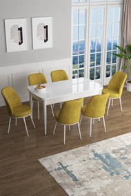 Extendable Dining Table &amp; Chairs Set (7 Pieces) Han - White, Mustard White
Mustard