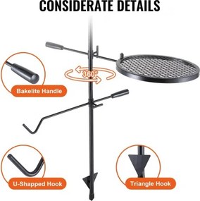 VEVOR Swivel Campfire Grill Heavy Duty Steel Open Fire Cooking Grate Adjustable