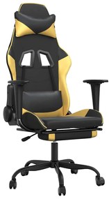 vidaXL Καρέκλα Gaming Μασάζ Υποπόδιο Μαύρος χρυσός από Συνθετικό Δέρμα